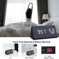 Reloj despertador de madera con pantalla LED de tiempo, cargador USB, detección de humedad y temperatura, despertador Digital para mesita de noche - details 6