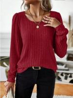 Suéter de Manga Larga para Mujer Jersey Informal a Rayas Verticales, Holgado, Color Sólido, Cuello Redondo, Moda de Otoño 2025 - details 6