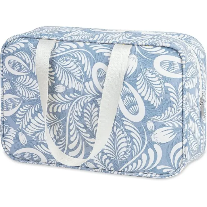 Neceser grande para cosméticos, neceser de viaje, organizador de maquillaje para mujer (hoja azul) - 1