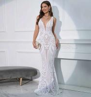 Vestido de Fiesta Elegante con Lentejuelas Sexy Escote en V, Luz Trasera, Adelgazante, Estilo de Sirena para Mujeres - details 0