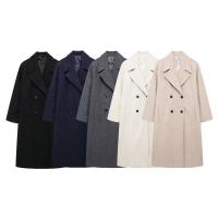 2024 otoño nuevo estilo europeo y americano doble botonadura solapa de manga larga de lana suave chaqueta suelta - details 2