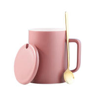 Color contrastante ins viento taza de cerámica nórdica, tapa simple con y cuchara taza de agua creativa para el hogar taza de café - details 0