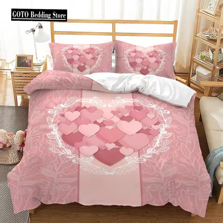 Funda nórdica para parejas, diseño romántico de amor de los amantes, juego de cama rosa, funda nórdica individual/doble para invierno, juego de dormitorio, envío gratis - 1