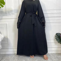 Vestido largo musulmán Abaya Jilbab para mujer, caftán de flores con cremallera de encaje, moda de Color sólido, Abayas de Dubai - details 24