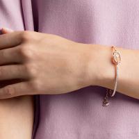 Swaroski-pulsera ovalada chapada en oro rosa, brazalete de plata con piedra CZ redonda transparente, regalo de joyería ajustable para mujer de 15-19cm ﻿ - details 2