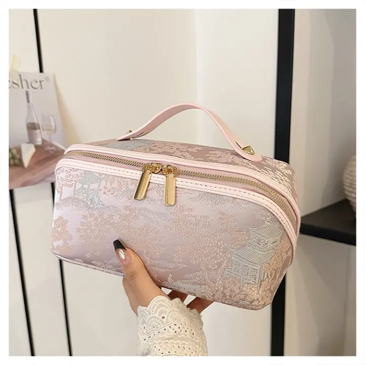 Bolsa de maquillaje vintage portátil de gran capacidad, neceser portátil para almacenamiento de cosméticos - 1