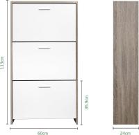 Mueble zapatero de 12 pares - Estantería de gran capacidad para vestíbulo o pasillo - (ancho) 60 x (profundidad) 24 x (alto) 80 cm - Madera clara blanca - details 113