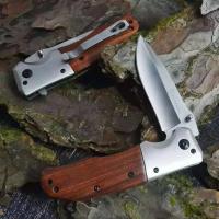 Cuchillo plegable portátil, hoja de acero inoxidable, mango de madera con Clip trasero, herramientas de Camping de viaje, regalo de vacaciones - details 4