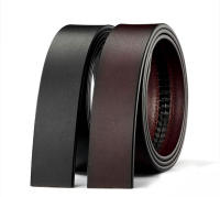 Cinturón de piel auténtica de vaca 100% auténtica, sin hebilla para hebilla automática, cuerpo de cinturón vintage de 3,50 cm de ancho, color negro y marrón - details 12
