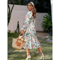 Vestido con cuello cuadrado para mujer, vestidos florales de manga larga, elegante y bonito, - details 4
