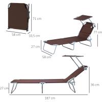 Silla de Jardín Exterior Tumbona Reclinable, Desmontable, Ángulo Regulable, Respaldar Ajustable en 4 Niveles para Balcón, Piscina, Patio 187x58x36 cm Marrón - details 5
