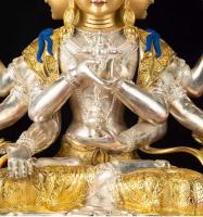 Xizang-estatua de Buda Zunsheng tántrica, decoración de salón dorada de cobre puro, uso étnico tibetano, 10 pulgadas, 30cm - details 11
