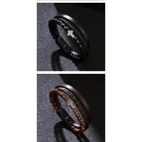 Pulseras Hombre 2025 con Cruz y Piedras Naturales, Diseño en Capas de Cuero Sintético Tejido, Ojo de Tigre y Cuarzo Ahumado, Regalos para Hombre - details 4
