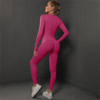 Conjuntos de gimnasio para mujeres 2 piezas manga larga ropa de yoga top cropped costilla alta leggings sin costuras material elástico para primavera/verano - details 13