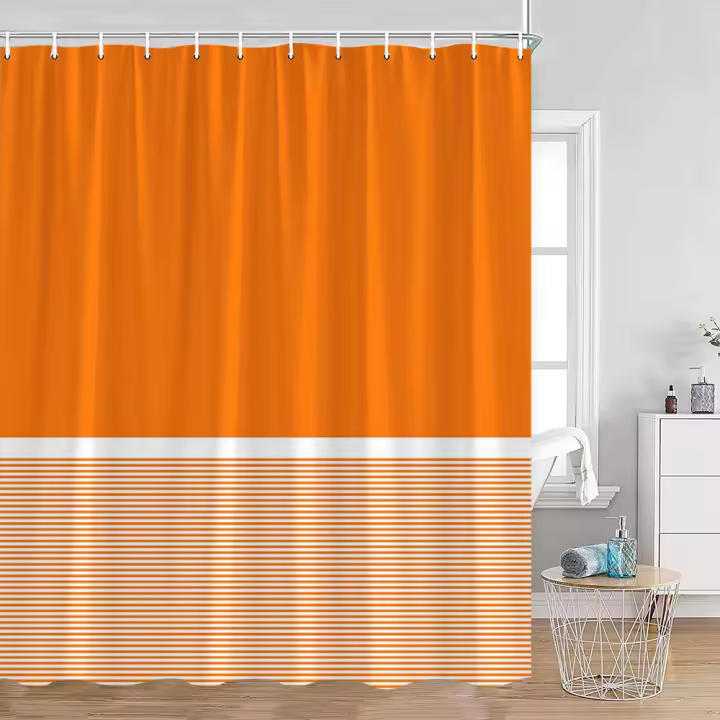 Cortina de ducha a rayas lisas, rosa, amarillo, azul, verde, patrón moderno, cortinas de baño simples, tela de poliéster, decoración del baño del hogar - 1