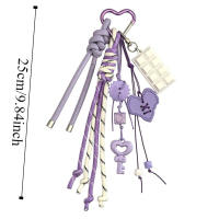 Llavero con forma de corazón de dibujos animados para niña, decoración de bolso antipérdida, colgante de bolso en forma de corazón, tejido a mano, multifuncional - details 0