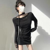 Suéter de punto para mujer, Tops de manga larga calados rasgados, jersey liso Sexy - details 5