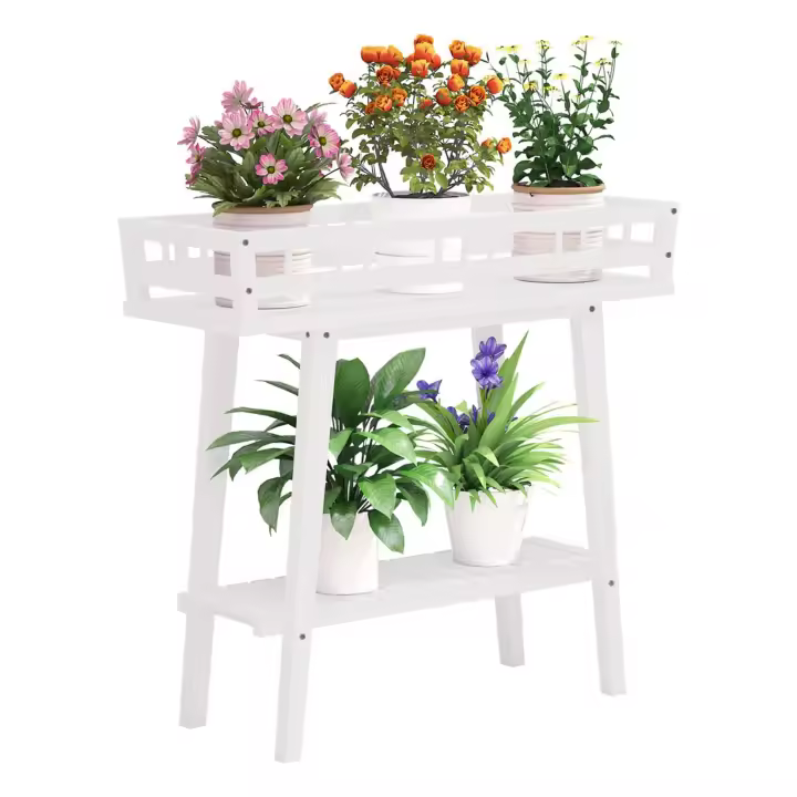 UNHO Estanterias para Plantas Madera Insterior Soporte Taburete para Macetas Blanco - 1