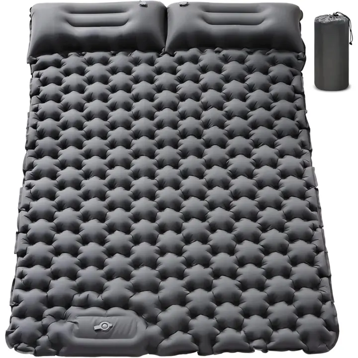 dormir doble para camping, autoinflable de 4 pulgadas, extra gruesa, almohada para 2 personas, bomba de pie integrada, impermeable, colchoneta inflable para mochileros, tienda de - 1
