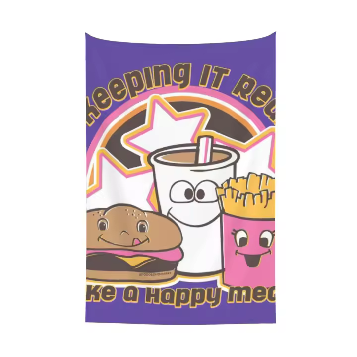 Tapiz de comida feliz colgante de pared para dormitorio y sala de estar - 1