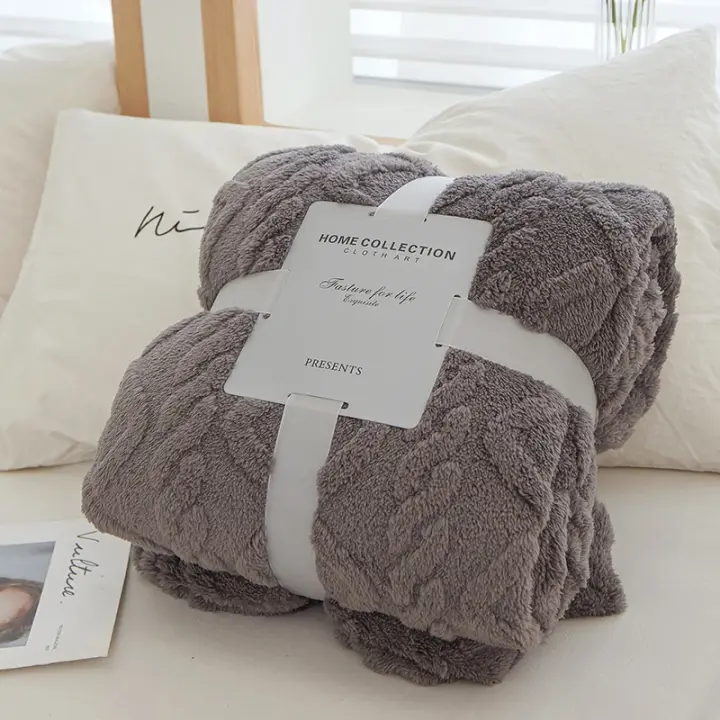 Tuff-manta de franela a rayas de terciopelo para adultos, funda de cama suave, colcha mullida de punto cálido, sofá y dormitorio, Invierno - 1