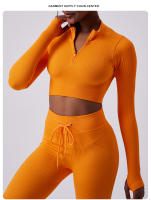 Camiseta deportiva de secado rápido para mujer, Top de Yoga sin costuras, manga larga, con cremallera elástica - details 0
