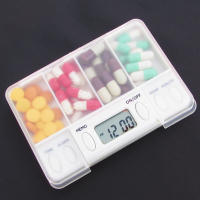 Caja de almacenamiento de plástico inteligente, 4 rejillas, recordatorio de sincronización electrónico, cajas de medicamentos, temporizador de alarma, organizador de escritorio, contenedor de pastillas - details 1