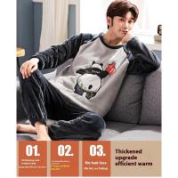 Pijama Caliente Para Hombre Otoño Invierno Coral polar Manga Larga Tejido Suave Confor Para Dormir Ropa Casera Joven - details 1