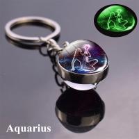 Llavero de Bola de Vidrio de Constelación Luminosa Doble Cara Zodiaco Regalo de Cumpleaños Que Brilla en la Oscuridad para Mujeres - details 0