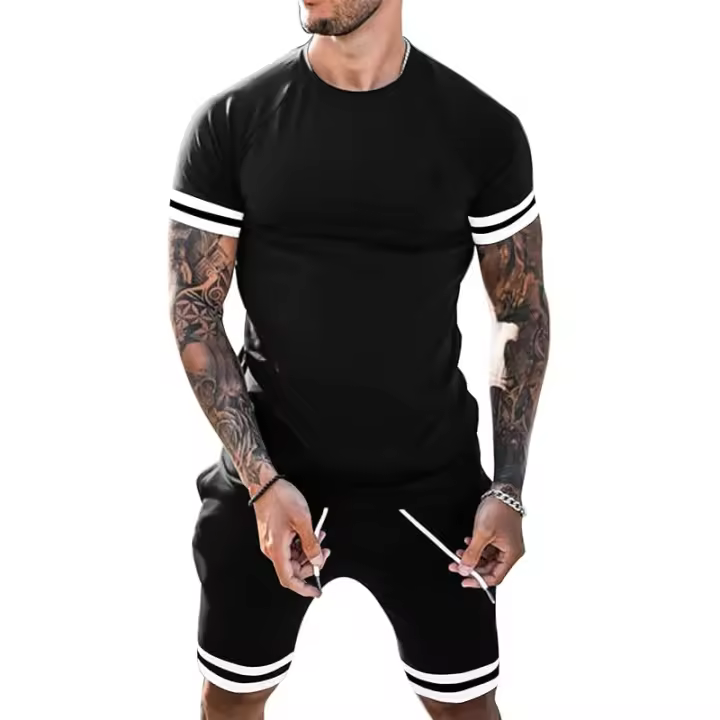 Conjunto Casual de Verano para Hombres 2 Piezas de Atuendo Deportivo de Ajuste Delgado - 1