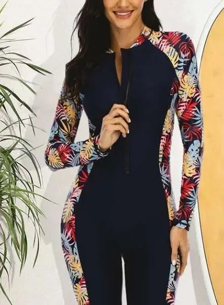 Traje de baño de neopreno de surf acolchado Rashguard UPF 50 de una pieza para mujer con cremallera frontal - 1