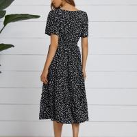 Vestido de verano de manga corta con estampado floral, elegante, informal, con cuello cuadrado, para playa - details 3