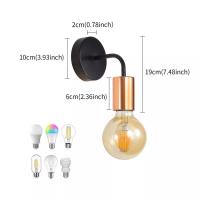 2/4PCS Apliques de Pared Metal Industrial/Madera, Negro y Dorado, GOECO, Para Portalámpara E27(No Incluída), 16*10*10 CM, Chasis Diá 10CM, Máx 60W, 220V, Iluminación Interior Retra para Sala de estar, Dormitorio, Pasillo, Escalera - details 1