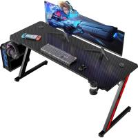 Mesa de Juegos Ergonómica en Forma de Z Fibra de Carbono Portavasos y Gancho para Auriculares Negro - details 13