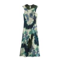 Vestido estampado de seda y satén con textura de temperamento de mujer europea y americana - details 2