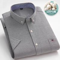 Camisa clásica de manga corta para hombre, camisa 100% algodón Oxford, informal, suave, a cuadros, a rayas, de negocios, ajustada, talla grande 7XL, 6XL - details 4