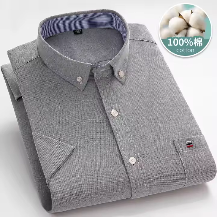 Camisa clásica de manga corta para hombre, camisa 100% algodón Oxford, informal, suave, a cuadros, a rayas, de negocios, ajustada, talla grande 7XL, 6XL - 1