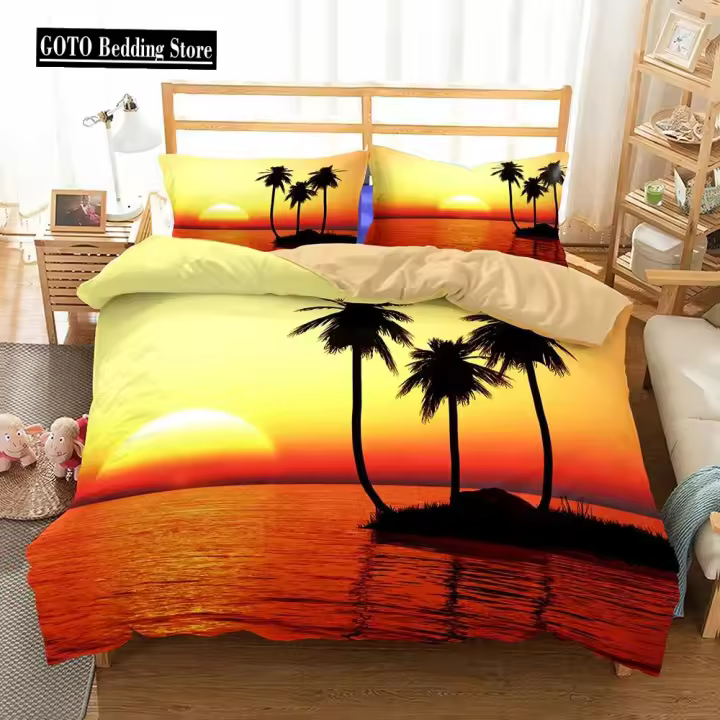 Juego de Cubierta de Edredón 3D de Lujo Playero Duvet de Alba Dorada Ropa de Cama de Alta Calidad - 1
