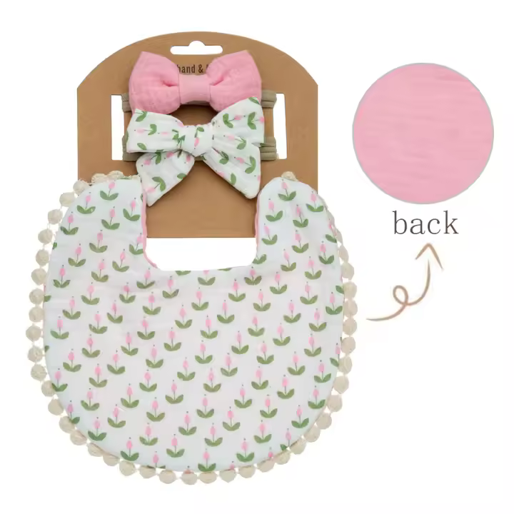 Juego de Baberos de Flor para Bebé 3Pcs Diademas con Lazos Pañuelo de Alimentación de Doble Lado - 1