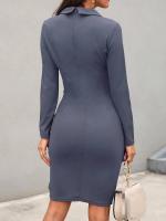 2024 Otoño Invierno moda Midi Oficina señora vestidos de manga larga elegante flaco con cinturón trabajo corporal vestido de tubo sólido de negocios - details 5