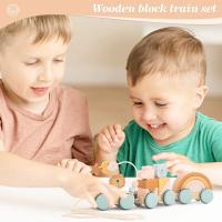 Juguetes Montessori de madera, bloques de animales, estrellas, Luna, tren envolvente, juguete de apilamiento de coordinación - details 3