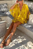 BUNO-Vestido bohemio de verano holgado con volantes y diamantes con cuello en V para mujer, minivestido Bandage informal con cuello en V, vestidos veraniegos para playa y vacaciones - details 3