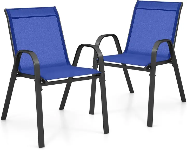 Juego de Sillas de Patio de Metal Resistente Sillas de Comedor Apilables con Diseño Ergonómico para Terraza, Piscina, Jardín Negro - 1