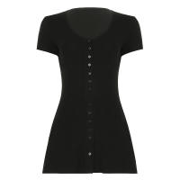 BUNO-minivestido informal liso acampanado para mujer, vestidos de manga corta con cuello de pico y botones, ropa Vintage y2k elegante para mujer - details 19