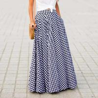 Vintage bohemio mujeres cintura alta verano a cuadros bolsillos Casual A-e Maxi faldas playa falda larga - details 8