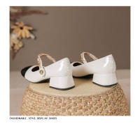 Zapatos de tacón medio para mujer, cómodos, de 3cm, bloque de color blanco y negro, zapatos Mary Jane con punta cuadrada - details 25