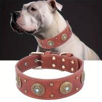 CP640--1Pc perro cuero resistente, Collar de lujo hecho a mano para mascotas con hebilla ustable, uste suave y duradero. - details 4