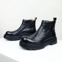 Botas Chelsea botas de cabeza redonda de piel de vaca de primera capa de suela gruesa botas de hombre con cremallera lateral - details 12