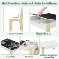 Mesa Infantil con Cajones de Almacenamiento, Mesa Infantil con 2 Sillas de Madera Pizarra para Sala de Juegos Habitación de Niños, 81,5 x 60,5 x 48 cm, Blanco y Natural - details 2