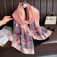 Bufanda de seda fina y suave para mujer, elegante, con bordado de flores, hiyab grande, chales, Foulard, bufanda de encaje brillante para mujer - details 9